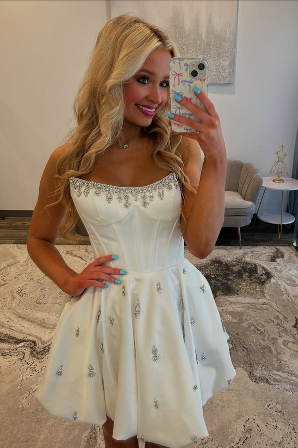 A-Line Boat Neck Beaded Crystal Homecoming Dress Evening Party Dress WH1124