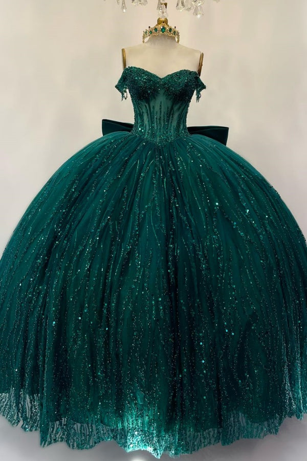 Langes Quinceanera-Kleid mit Herzausschnitt für Damen, trägerloses Korsett mit Blumenapplikationen, Perlenbesetztes Tüll-Ballkleid 