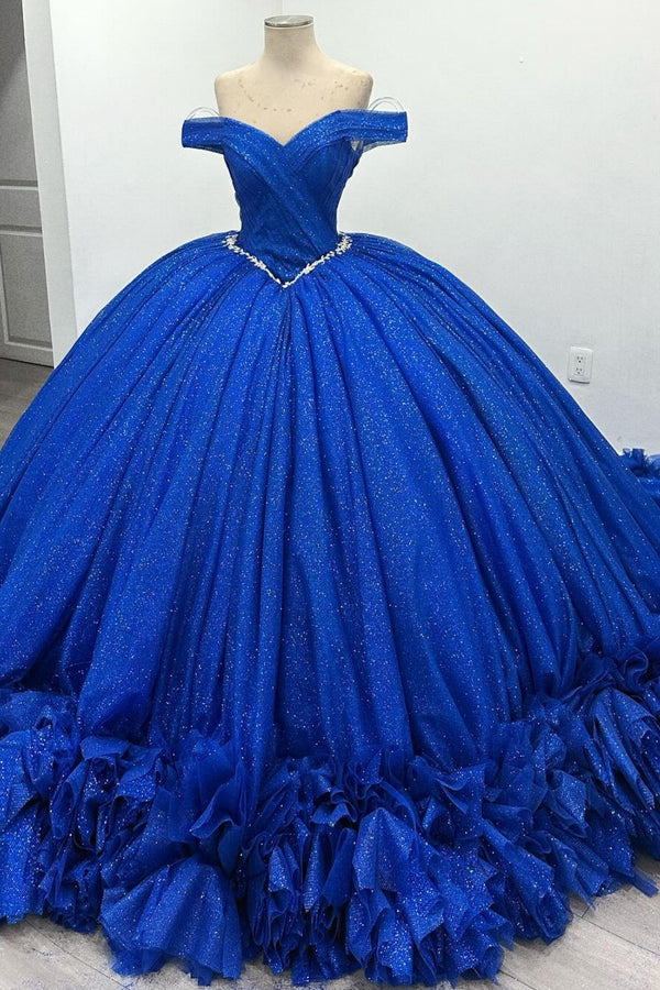 Langes Quinceanera-Kleid mit Herzausschnitt für Damen, trägerloses Korsett mit Blumenapplikationen, Perlenbesetztes Tüll-Ballkleid 
