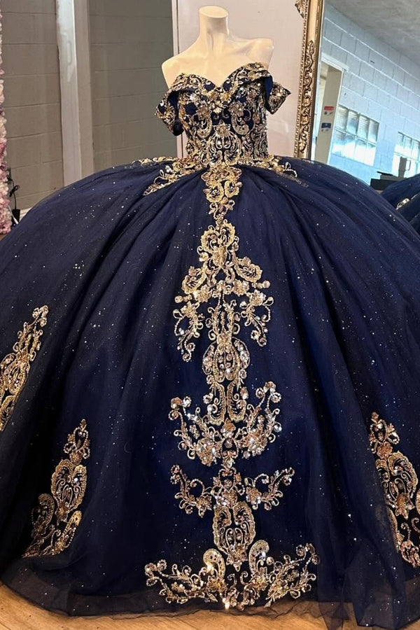 Langes Quinceanera-Kleid mit Herzausschnitt für Damen, trägerloses Korsett mit Blumenapplikationen, Perlenbesetztes Tüll-Ballkleid 