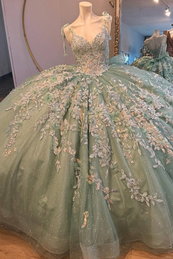Langes Quinceanera-Kleid mit Herzausschnitt für Damen, trägerloses Korsett mit Blumenapplikationen, Perlenbesetztes Tüll-Ballkleid 