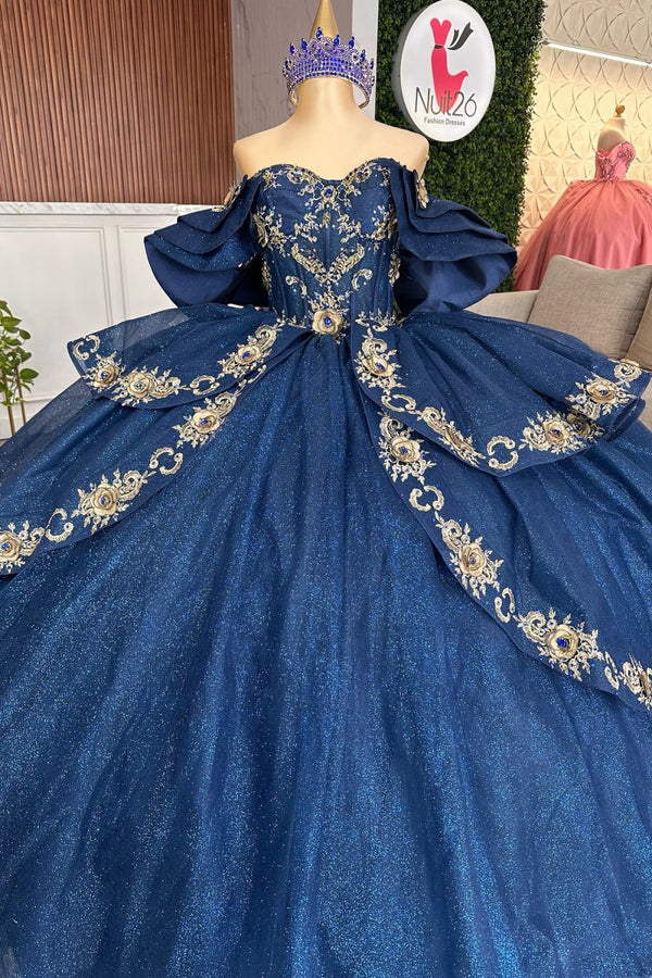 Langes Quinceanera-Kleid mit Herzausschnitt für Damen, trägerloses Korsett mit Blumenapplikationen, Perlenbesetztes Tüll-Ballkleid 