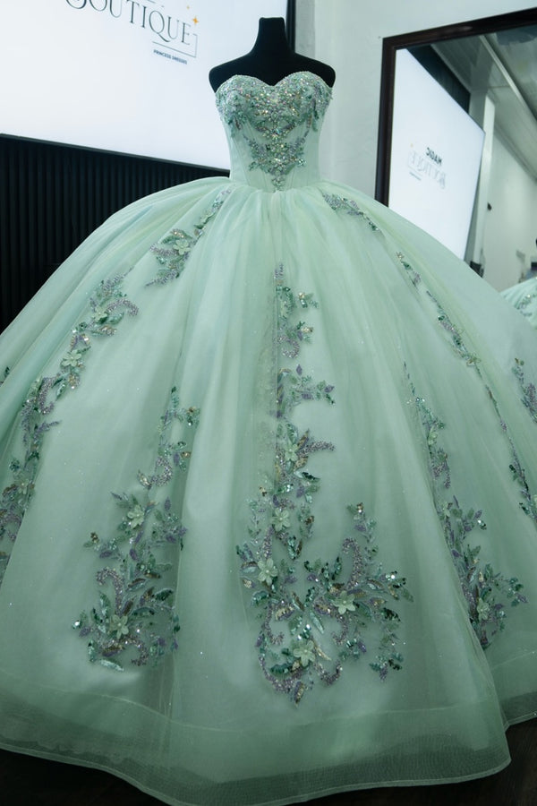 WQ1450 - Vestido de fiesta sin tirantes, sin mangas, con cuentas, volantes, lentejuelas, tul, capas, tul brillante, vestido de quinceañera, vestido de fiesta de cumpleaños, vestido formal de noche para dulces 16