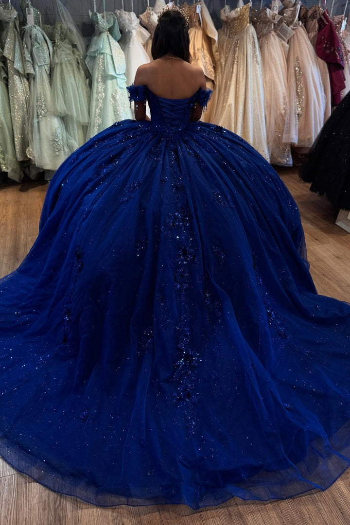 Off Shoulder Sleeveless Beaded Appliques Royal Blue Quinceañera Dress WQ1649 As Pic / 6