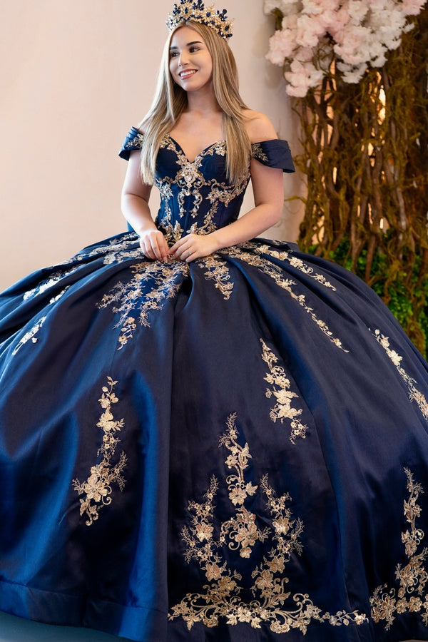 Langes Quinceanera-Kleid mit Herzausschnitt für Damen, trägerloses Korsett mit Blumenapplikationen, Perlenbesetztes Tüll-Ballkleid 