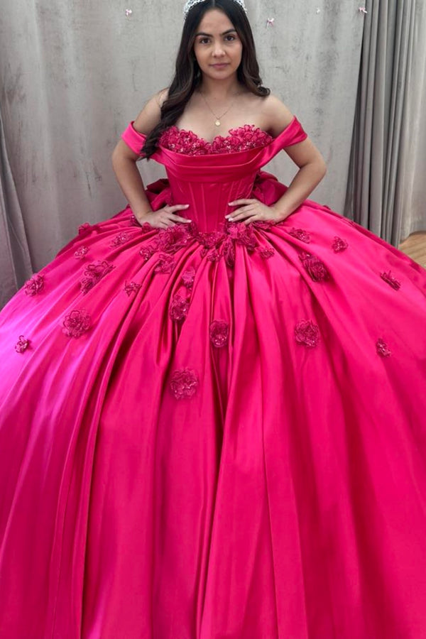 Langes Quinceanera-Kleid mit Herzausschnitt für Damen, trägerloses Korsett mit Blumenapplikationen, Perlenbesetztes Tüll-Ballkleid 