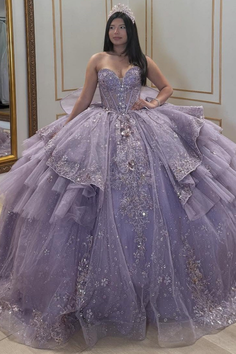 Strapless Sleeveless Sequins Appliques Flowers Lilac Sweet 15 Quinceañera Dress WQ1690 Custom Color / 8