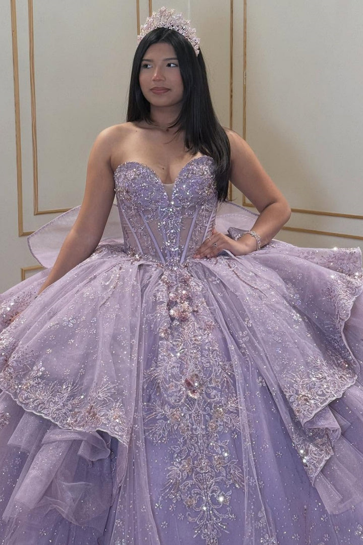 Strapless Sleeveless Sequins Appliques Flowers Lilac Sweet 15 Quinceañera Dress WQ1690 Custom Color / 8