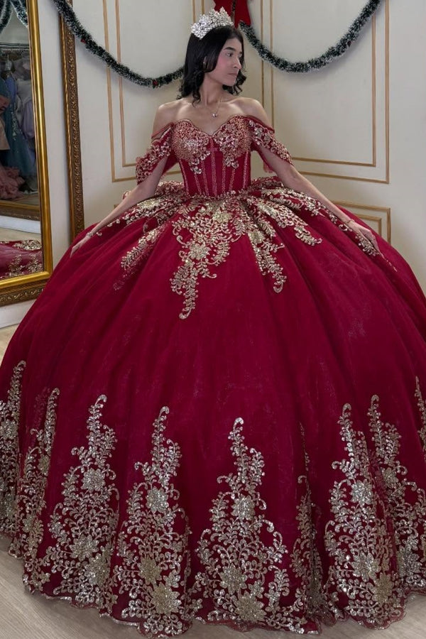 burgundy 15 dress with gold Alta Couture Quinceanera Dress MQ3051 – normansbridal