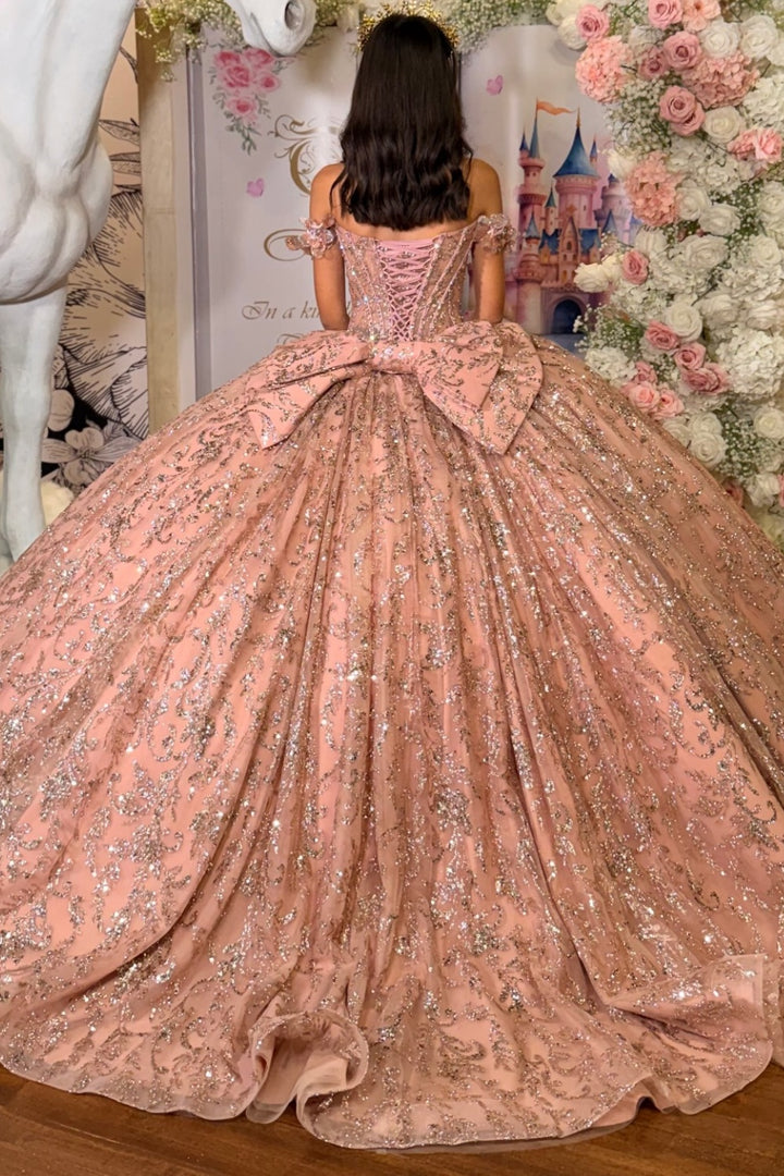 Off Shoulder Sleeveless Beaded Glitter Bow Knot Pink Sweet 15 Quinceañera Dress WQ1919 Custom Color / 18