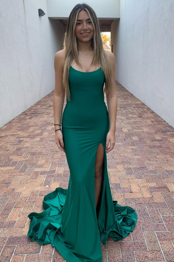 WU1455 - Vestido de fiesta sencillo e informal, con escote en V, sin mangas, plisado, abertura lateral alta y cola, con cremallera en la espalda, para dama de honor y cóctel.