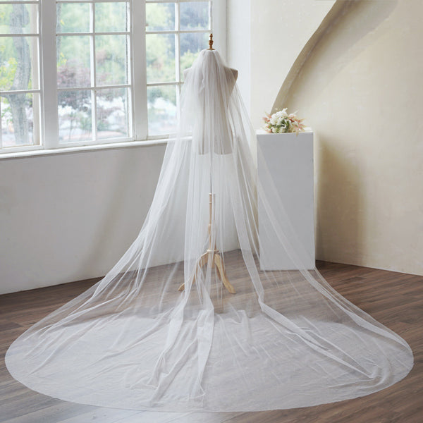 Single Layer Glitter Long Trailing Wide Wedding Headdress Bridal Veil WV1004