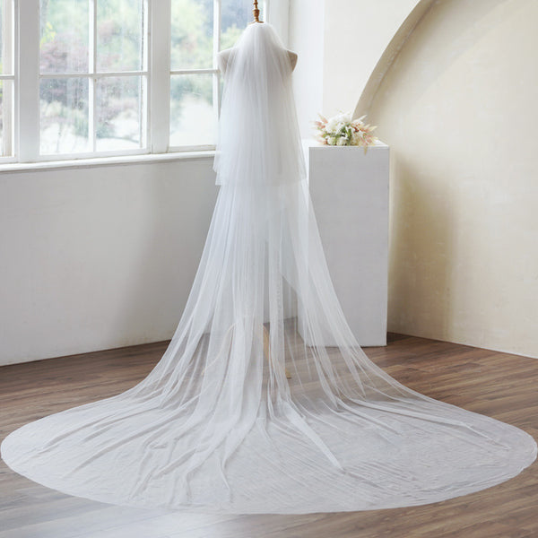 Simple & Elegant Double Layer Long Trailing Bridal Wedding Veil WV1008