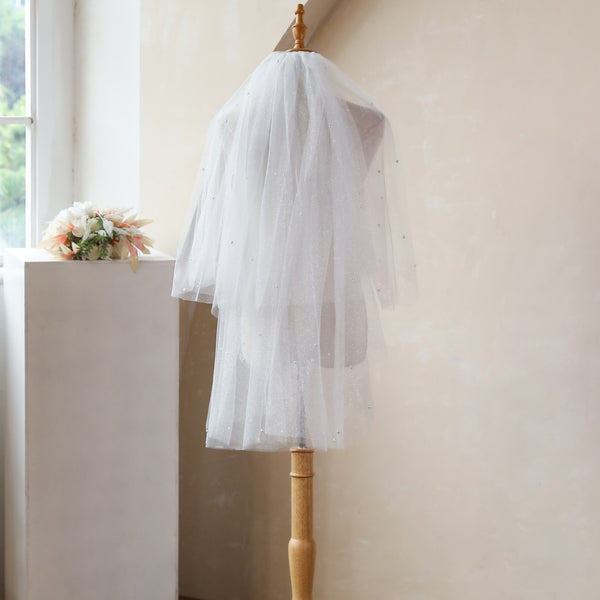 Double Layer Wedding Headdress with Glitter Pearls Bridal Veil WV1011