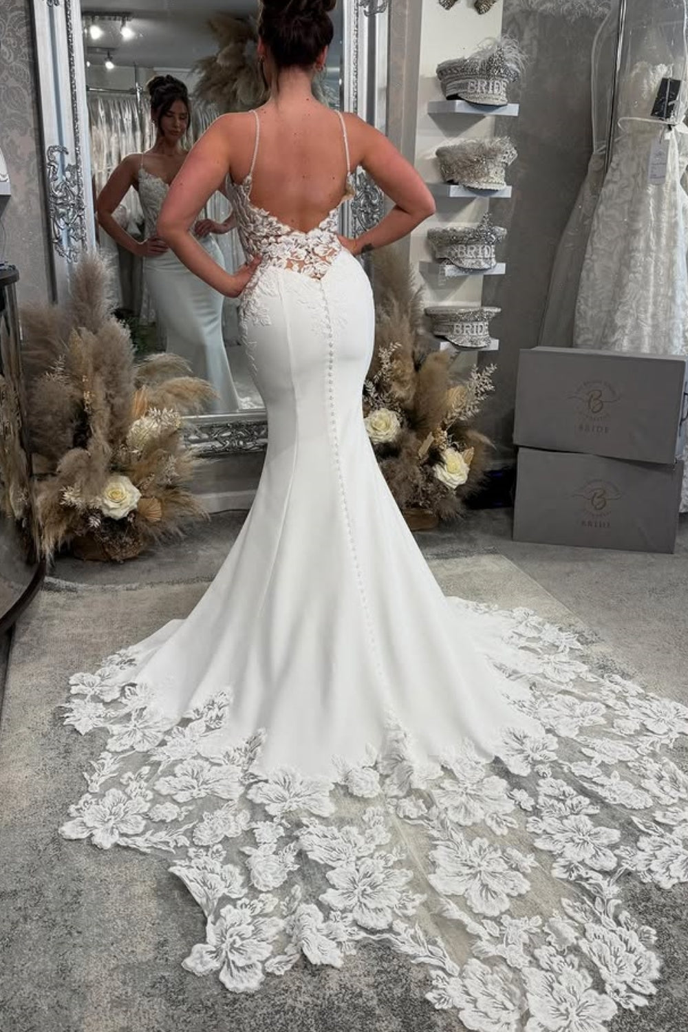 Mermaid Strapless Spaghetti Straps Appliques Open Back Wedding