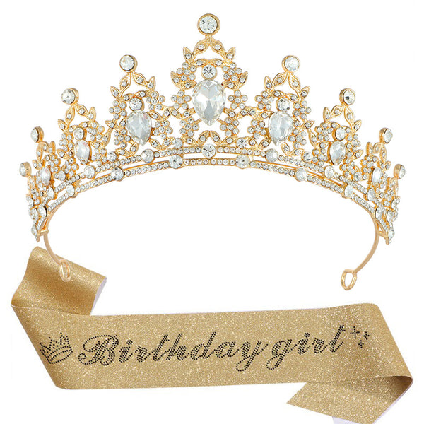 Quinceañera Sweet 15 Princess Birthday Party Alloy Crystal Crown Shoulder Strap Set WA1017